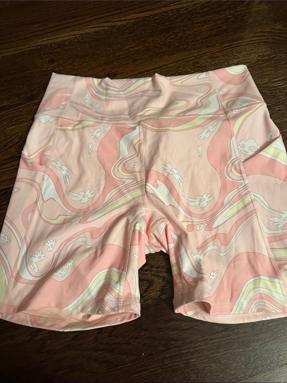 Fabletics Pink Swirl High-Waist Bike Shorts